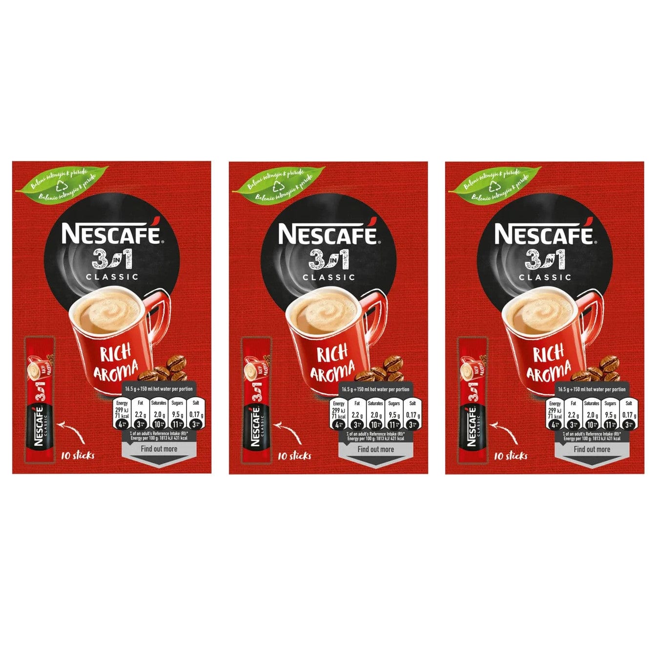 Produkt NESCAFE Kawa rozpuszczalna 3x Kawa w saszetkach NESCAFE Classic 3w1 10 x 16,5g K_S01492_3
