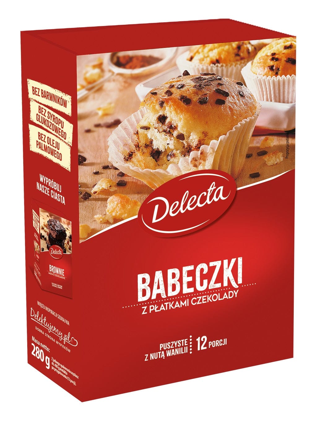 Produkt DELECTA Babeczki DELECTA z płatkami czekolady mieszanka do wypieku ciasta 280 g 039077