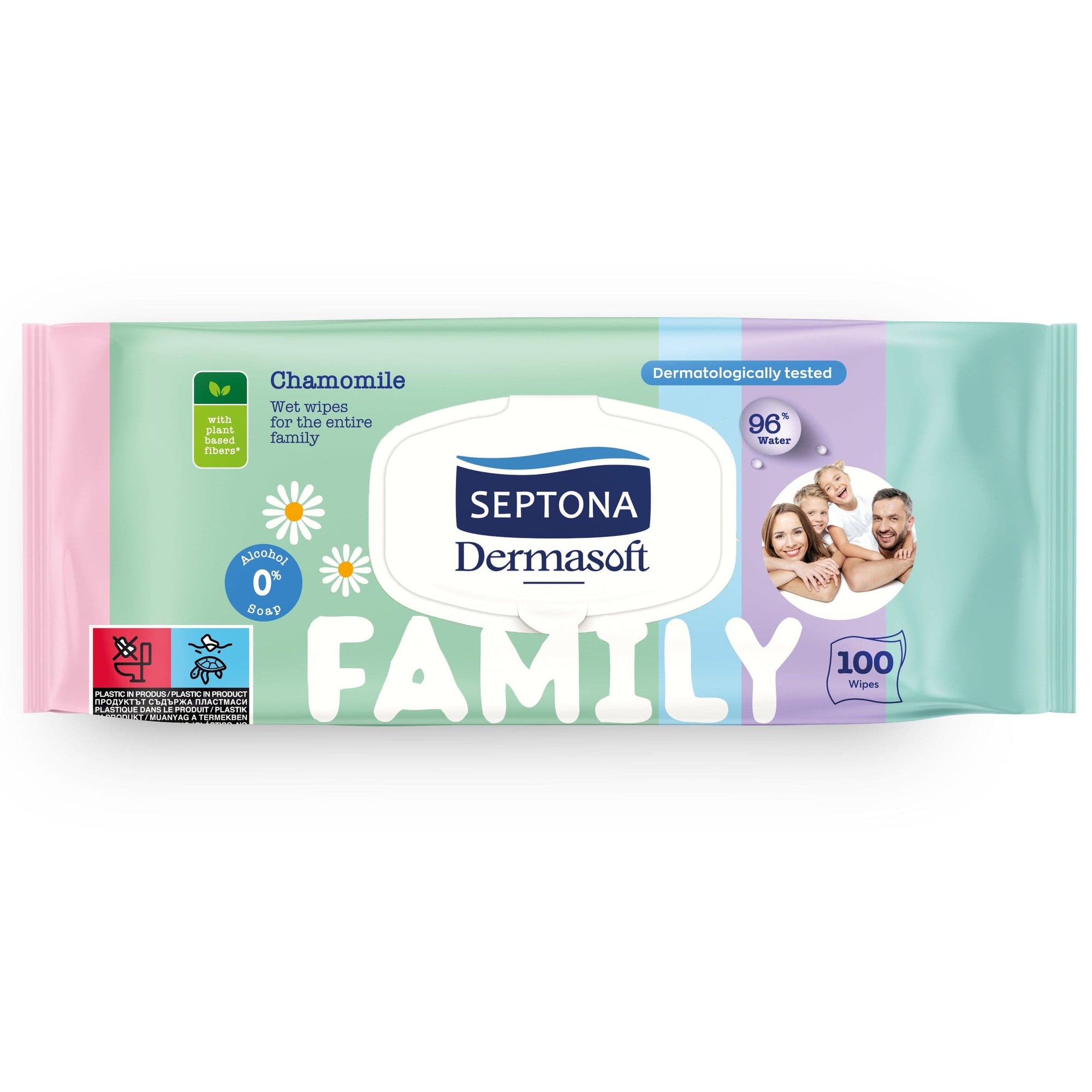 Produkt SEPTONA Chusteczki nawilżane Chusteczki nawilżane SEPTONA Dermasoft Family z rumiankiem 100szt 052392