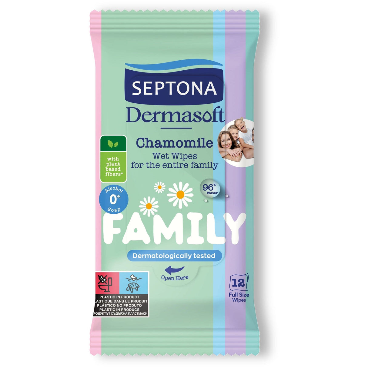 Produkt SEPTONA Chusteczki nawilżane Chusteczki nawilżane SEPTONA Dermasoft Family z rumiankiem 12szt 052391