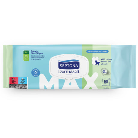 Produkt SEPTONA Chusteczki nawilżane Chusteczki nawilżane SEPTONA Max Dermasoft w dużym rozmiarze 60szt 052393