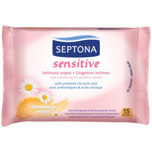 Produkt SEPTONA Chusteczki nawilżane Chusteczki nawilżane SEPTONA Sensitive do higieny intymnej z prebiotykiem 15szt 052385