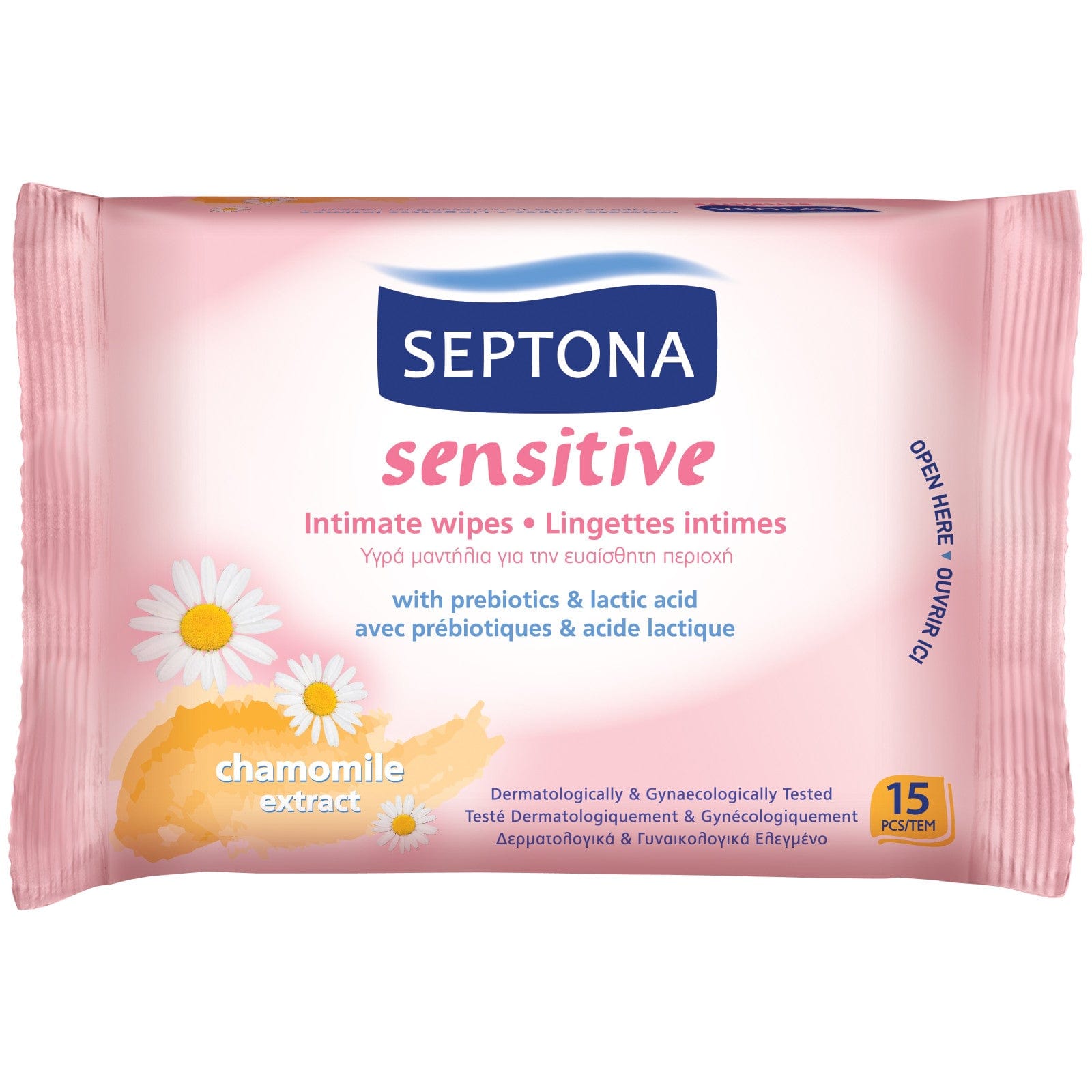 Produkt SEPTONA Chusteczki nawilżane Chusteczki nawilżane SEPTONA Sensitive do higieny intymnej z prebiotykiem 15szt 052385