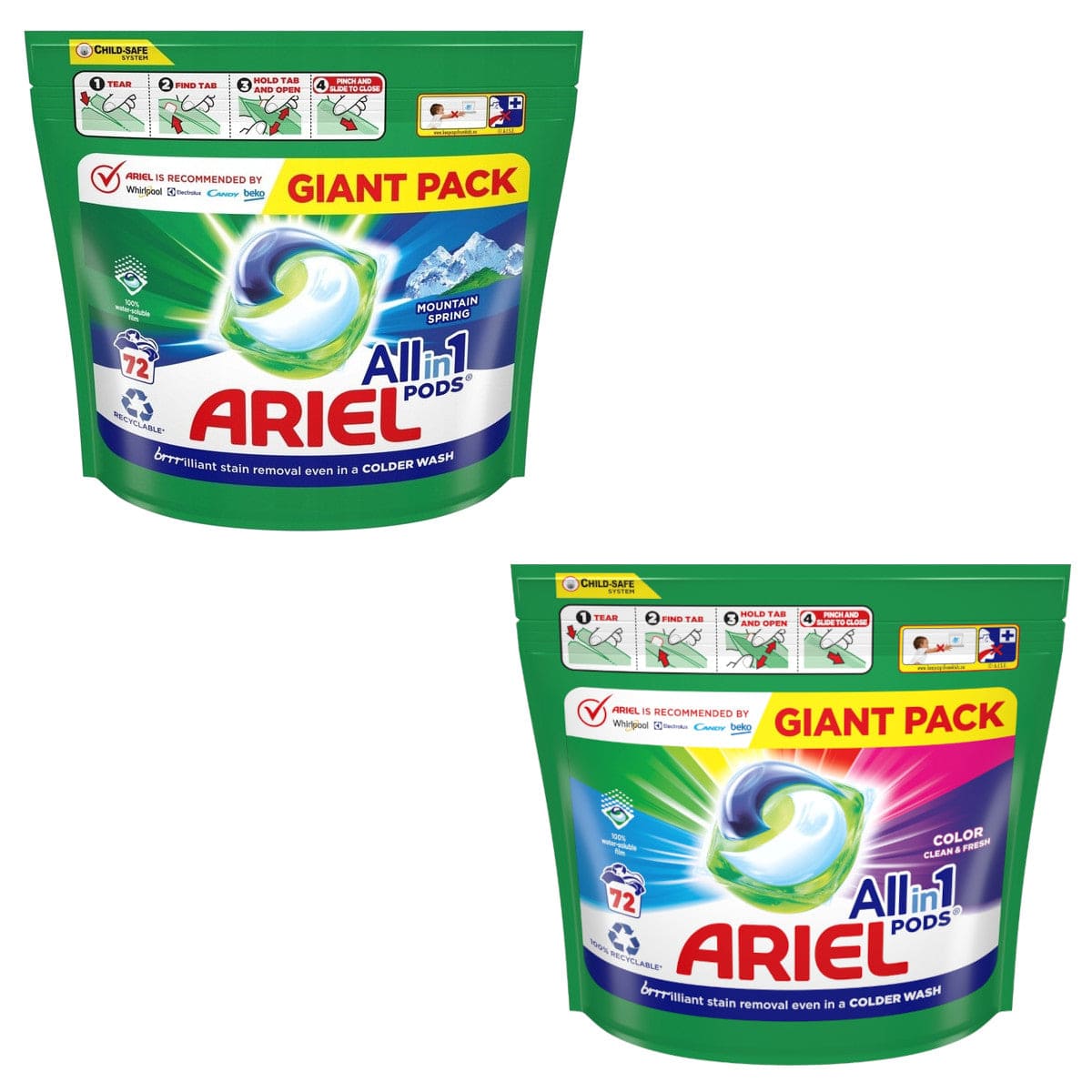 Produkt ARIEL Kapsułki do prania Kapsułki do prania ARIEL All-in-1 PODS  białe kolor 2x 72 szt Z00385