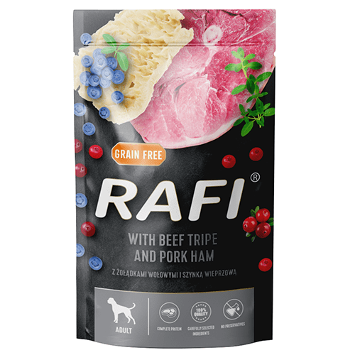 Produkt RAFI Karma mokra dla psa RAFI z szynką i żołądkami 500 g S00448