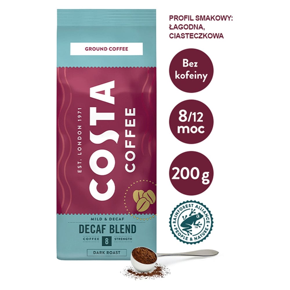 Produkt COSTA COFFEE Kawa mielona Kawa mielona COSTA COFFEE Decaf Blend bezkofeinowa 200g 000435