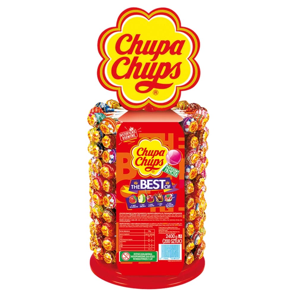 Produkt CHUPA CHUPS Lizaki Lizaki owocowe CHUPA CHUPS Karuzela stojak MIX smaków 200x12g 026489