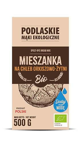 Produkt PODLASKIE MĄKI EKOLOGICZNE Mąka PODLASKIE MĄKI EKOLOGICZNE Mieszanka na chleb orkiszowo-żytni BIO 500g 046739