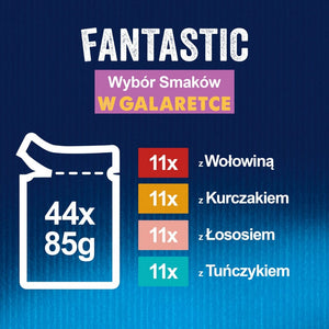 Produkt FELIX Mokra karma dla kota FELIX Karma mokra dla kota Fantastic Wybór smaków w galaretce 44x85g 002599