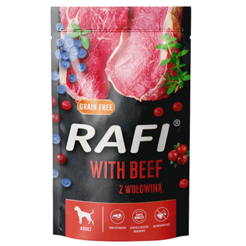 Produkt RAFI Mokra karma dla psa 20x Karma mokra dla psa RAFI z wołowiną borówką żurawiną 500 g K_S00467_20