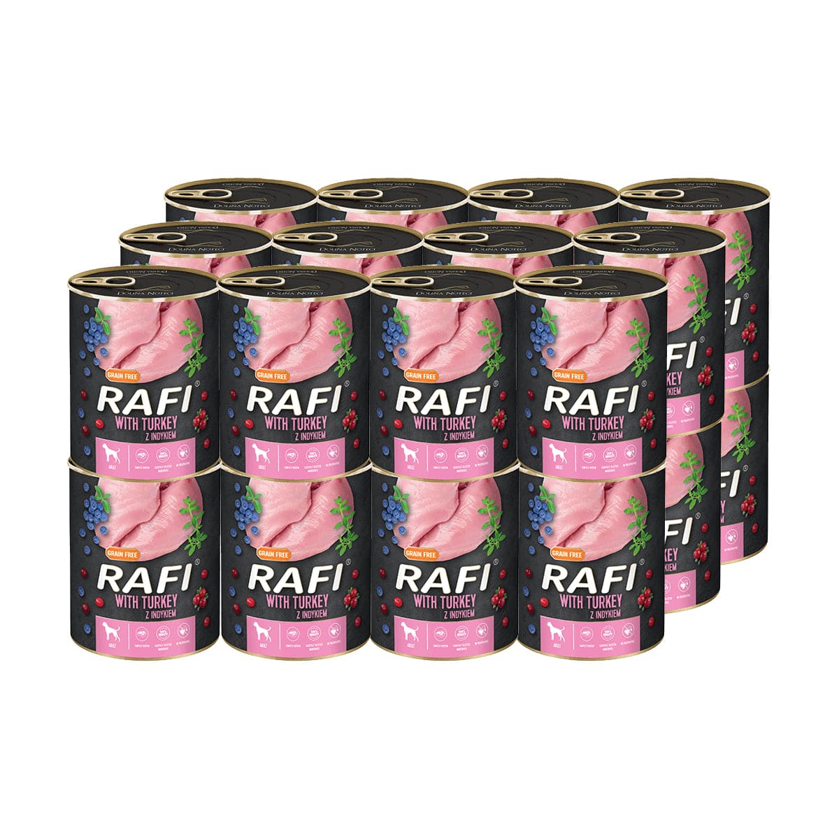 Produkt RAFI Mokra karma dla psa 24x Karma mokra dla psa RAFI z indykiem borówką żurawiną 800 g K_S00445_24