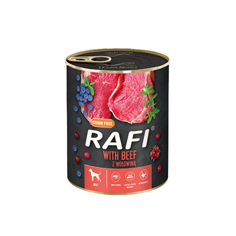 Produkt RAFI Mokra karma dla psa 24x Karma mokra dla psa RAFI z wołowiną borówką żurawiną 800 g K_S00429_24