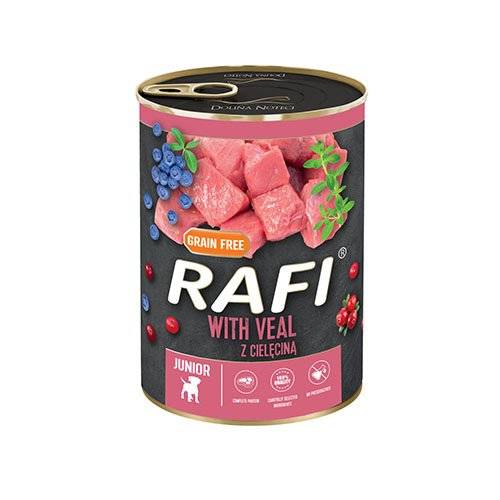 Produkt RAFI Mokra karma dla psa 24x Rafi pasztet junior z cielęciną, żurawiną i borówką 400G K_S00280_24