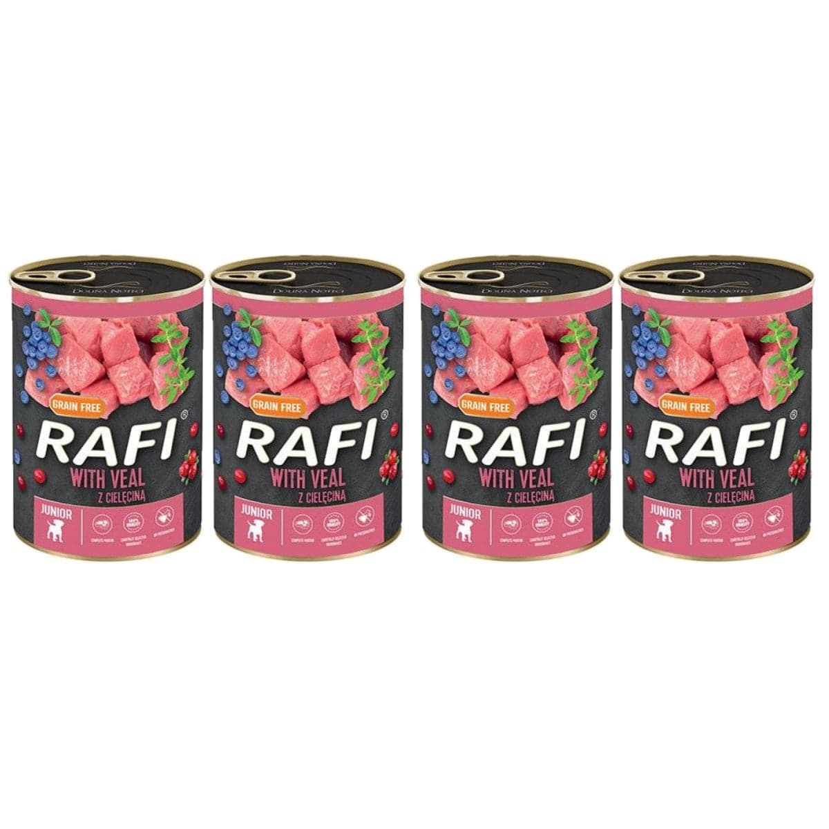 Produkt RAFI Mokra karma dla psa 4x Rafi pasztet junior z cielęciną, żurawiną i borówką 400G K_S00280_4