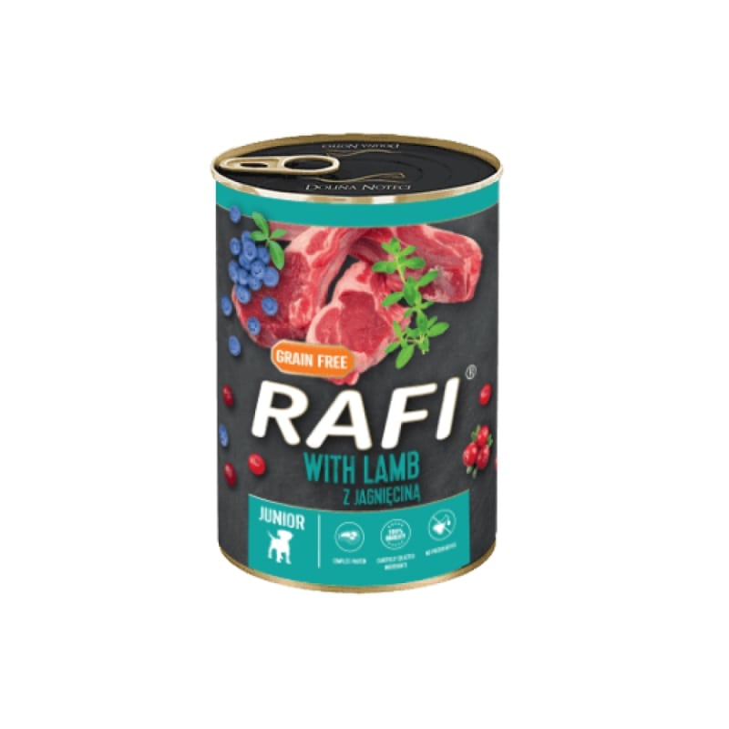 Produkt RAFI Mokra karma dla psa 4x Rafi pasztet junior z jagnięciną, żurawiną i borówką 400G K_S00281_4