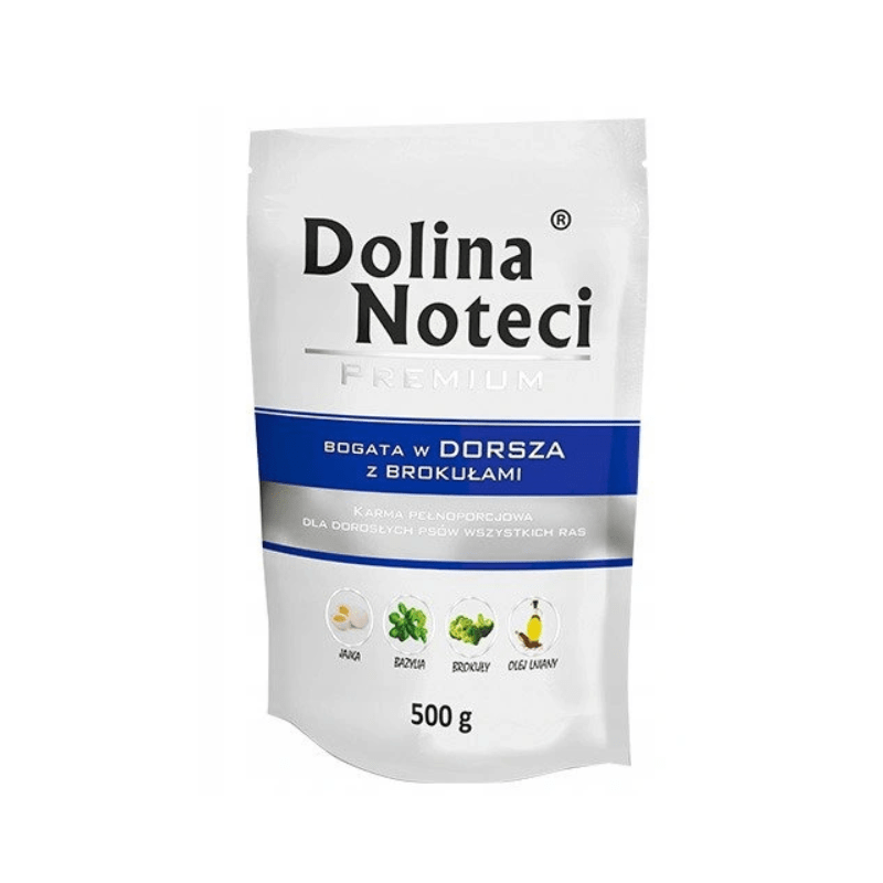 Produkt DOLINA NOTECI Mokra karma dla psa Karma mokra dla psa DOLINA NOTECI Premium Bogata w dorsza z brokułami 500 g S01771