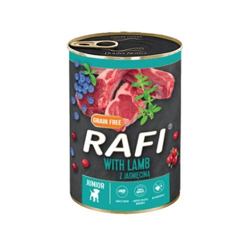 Produkt RAFI Mokra karma dla psa RAFI Z JAGNIĘCINĄ, BORÓWKĄ I ŻURAWINĄ - KARMA DLA PSA 400G S00274