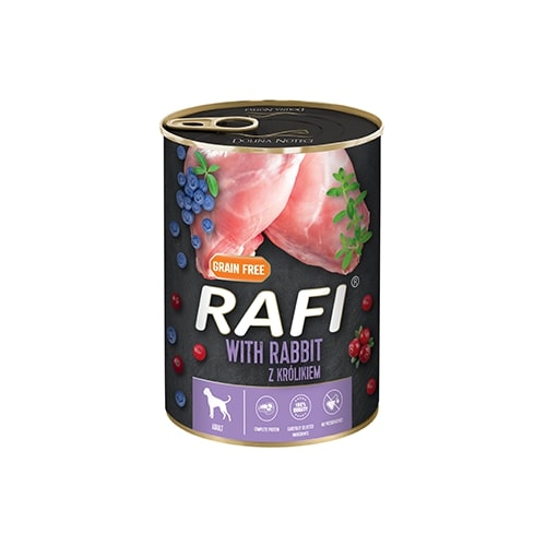 Produkt RAFI Mokra karma dla psa RAFI Z KRÓLIKIEM, BORÓWKĄ I ŻURAWINĄ - KARMA DLA PSA 400G S00276