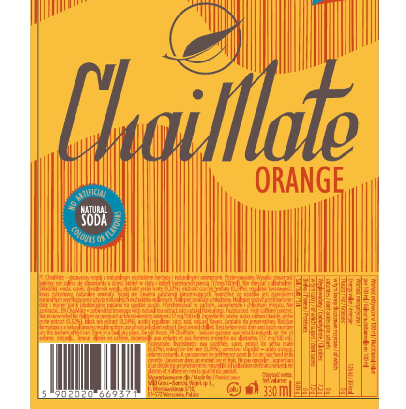 Produkt CHAITEA Napoje gazowane Napój gazowany CHAIMATE Orange + Berries&Grape yerba mate 24x 0,33l Z00933