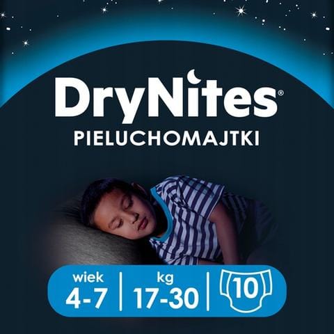 Produkt HUGGIES Pieluchomajtki Pieluchomajtki HUGGIES na noc dla chłopca DryNites Boy 4-7 lat (17-30kg) 10 szt 013825