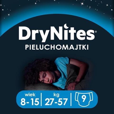 Produkt HUGGIES Pieluchomajtki Pieluchomajtki HUGGIES na noc dla chłopca DryNites Boy 8-15 lat (27-57kg) 9 szt 013827