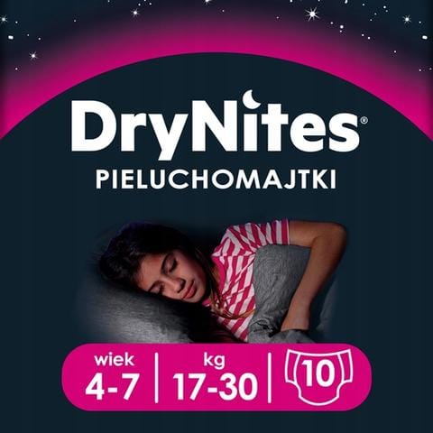 Produkt HUGGIES Pieluchomajtki Pieluchomajtki HUGGIES na noc dla dziewczynki DryNites Girl 4-7 lat (17-30kg) 10 szt 013826
