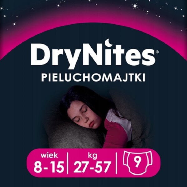 Produkt HUGGIES Pieluchomajtki Pieluchomajtki HUGGIES na noc dla dziewczynki DryNites Girl 8-15 lat (27-57kg) 9 szt 013828