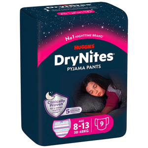 Produkt HUGGIES Pieluchomajtki Pieluchomajtki HUGGIES na noc dla dziewczynki DryNites Girl 8-15 lat (27-57kg) 9 szt 013828