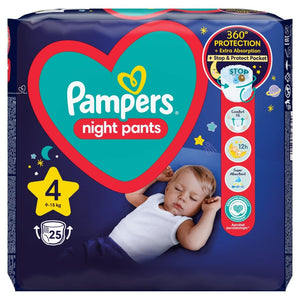 Produkt PAMPERS Pieluchomajtki Pieluchomajtki PAMPERS Night Pants rozmiar 4 (9-15 kg) 25szt 032761