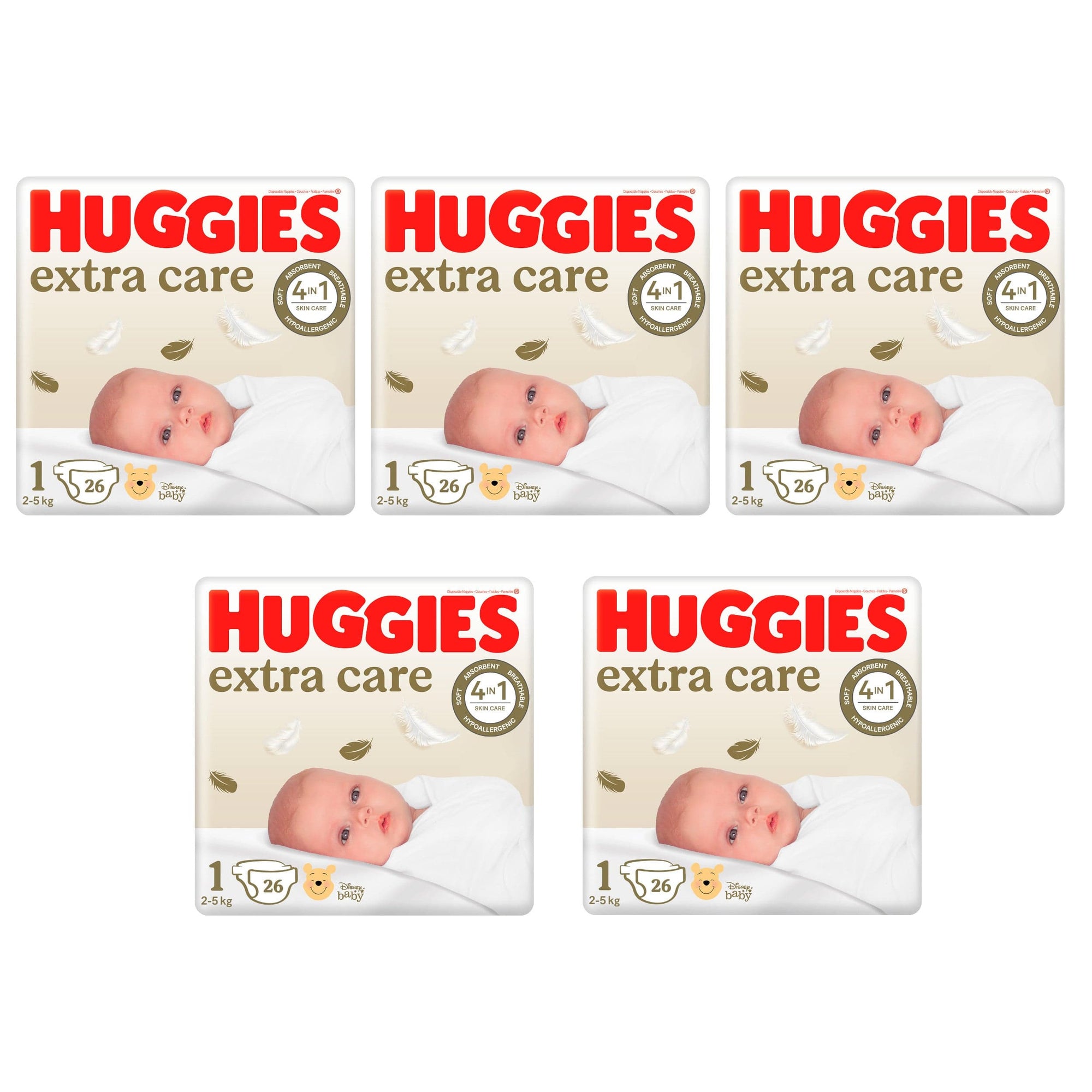 Produkt HUGGIES Pieluchy 5x Pieluszki HUGGIES Extra Care Newborn rozmiar 1 (2-5kg) 26 szt K_026809_5