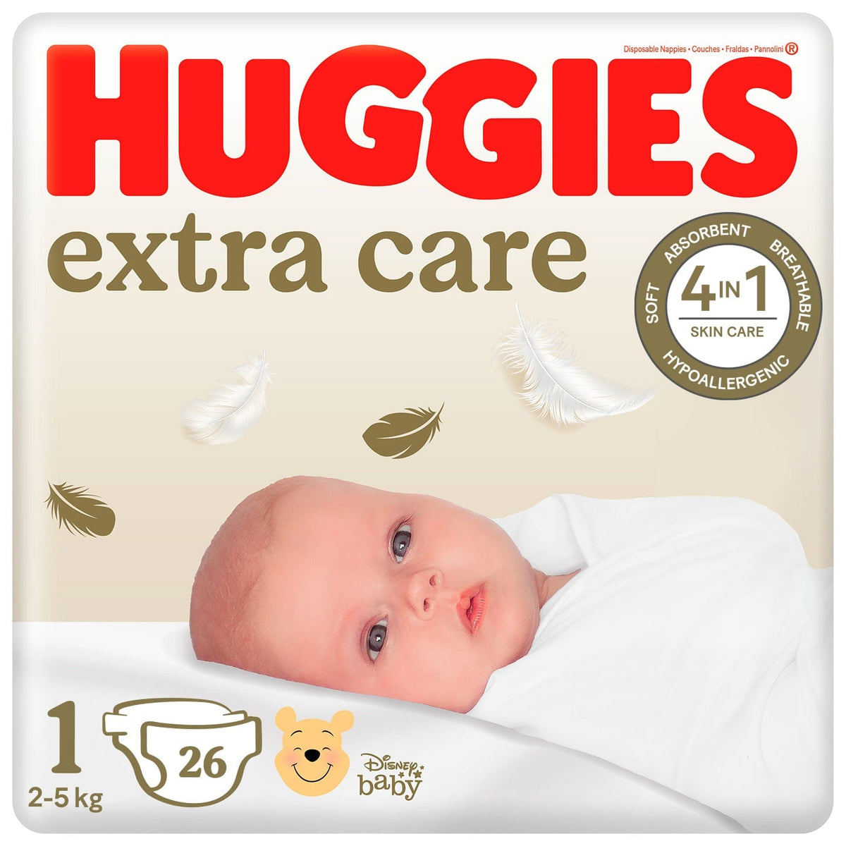 Produkt HUGGIES Pieluchy 5x Pieluszki HUGGIES Extra Care Newborn rozmiar 1 (2-5kg) 26 szt K_026809_5