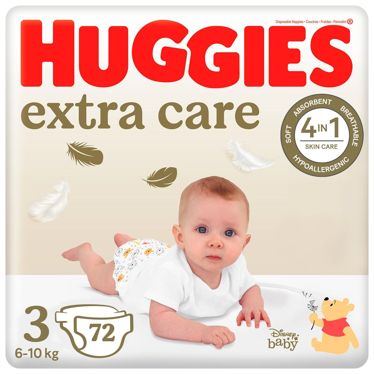 Produkt HUGGIES Pieluchy HUGGIES Pieluchy Extra Care 3 216 szt + Chusteczki Pure Extra Care 448 szt Z00466