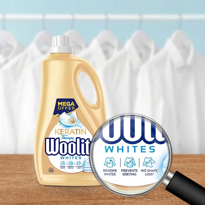 Produkt WOOLITE Płyny i żele do prania Płyn do prania WOOLITE Keratin Therapy biały kolor czarny MIX 60 prań 3x 3,6 l Z00531