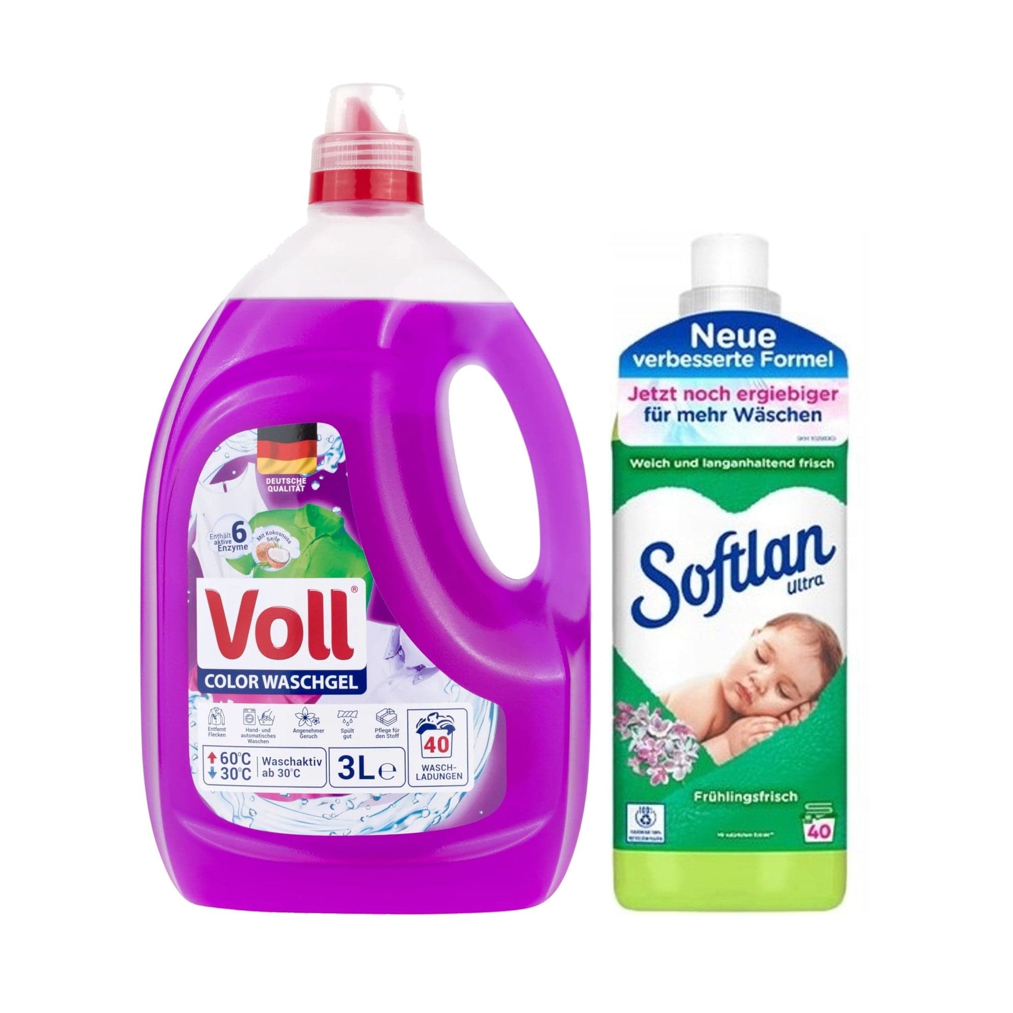 Produkt VOLL Płyny i żele do prania Żel do prania koloru VOLL + Płyn do płukania SOFTLAN Fruhlingsfrisch 40 prań Z00189