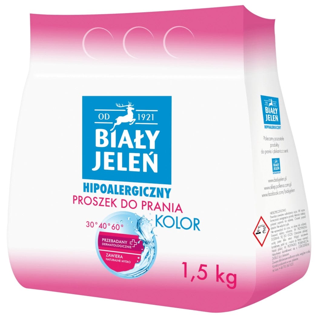 Produkt BIAŁY JELEŃ Proszki do pralek Proszek do prania BIAŁY JELEŃ Kolor hipoalergiczny 11 prań 1,5kg 001557