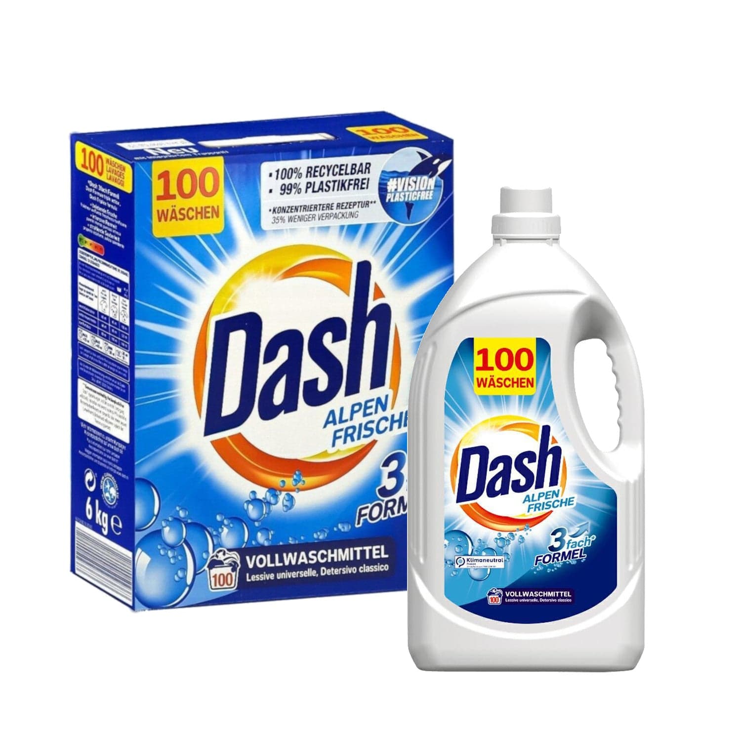 Produkt DASH Proszki do prania Proszek 6 kg + Żel 5 L do prania uniwersalny DASH 100 prań Z00180
