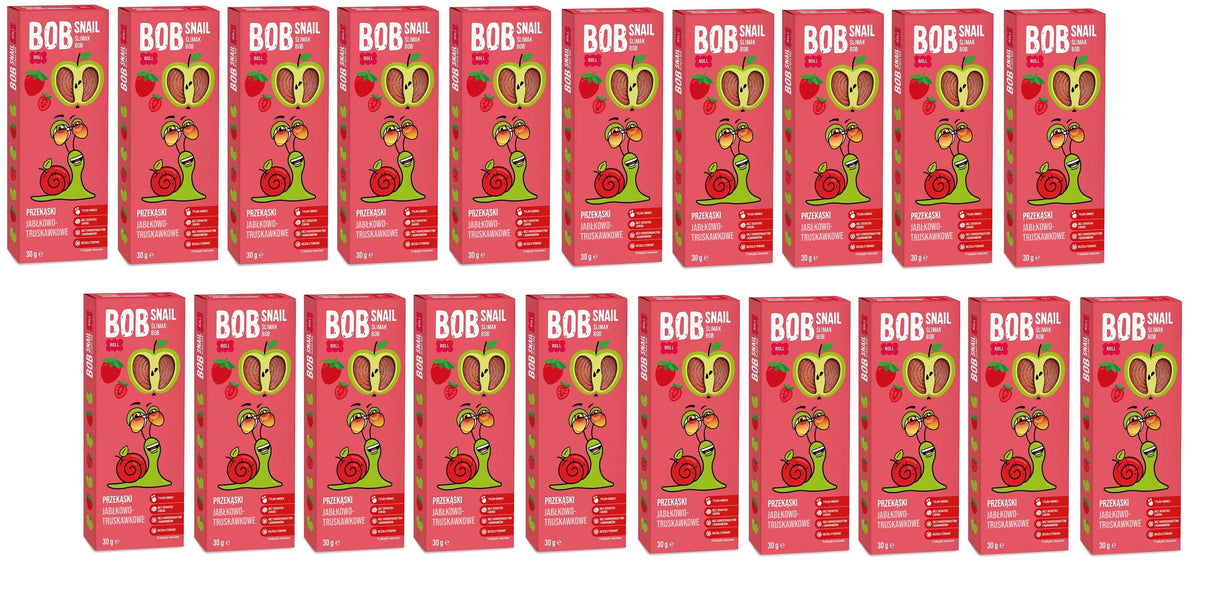 Produkt BOB SNAIL Przekąska 20x PRZEKĄSKA ROLL JABŁKO - TRUSKAWKA BEZ DODATKU CUKRU BEZGLUTENOWA 30 g - BOB SNAIL K_047656_20