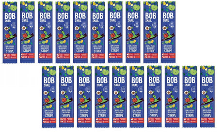 Produkt BOB SNAIL Przekąska 20x PRZEKĄSKA STRIPE JABŁKO - GRUSZKA - BORÓWKA BEZ DODATKU CUKRU BEZGLUTENOWA 14 g - BOB SNAIL K_047659_20