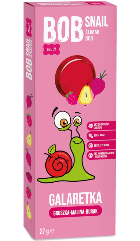 Produkt BOB SNAIL (żelki) Przekąska BOB SNAIL 27g Gruszka Malina Burak Galaretka bez dodatku cukru 001956