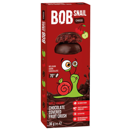 Produkt BOB SNAIL (żelki) Przekąska BOB SNAIL 30g Jabłko Wiśnia w ciemnej czekoladzie belgijskiej Przekąska 001962