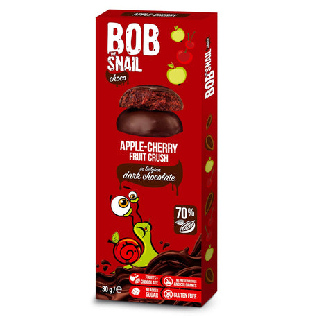 Produkt BOB SNAIL (żelki) Przekąska BOB SNAIL 30g Jabłko Wiśnia w ciemnej czekoladzie belgijskiej Przekąska 001962