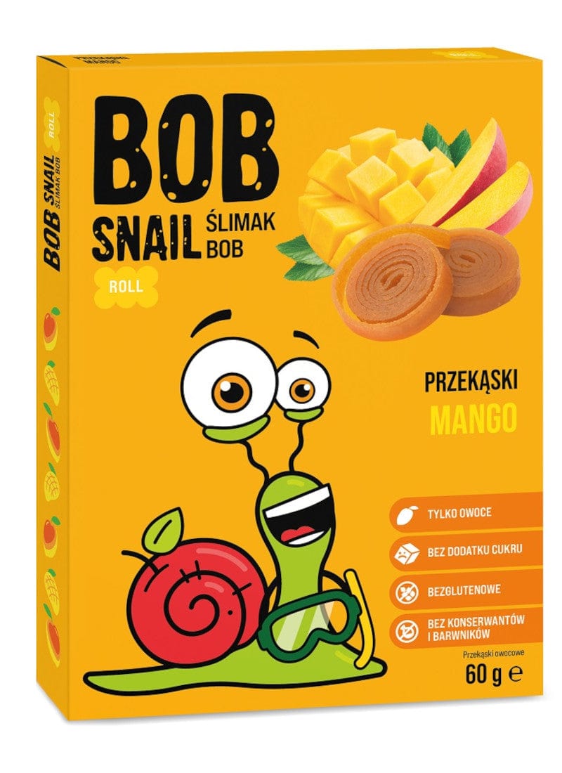 Produkt BOB SNAIL Przekąska PRZEKĄSKA ROLL MANGO BEZ DODATKU CUKRU BEZGLUTENOWA 60 g - BOB SNAIL 047646