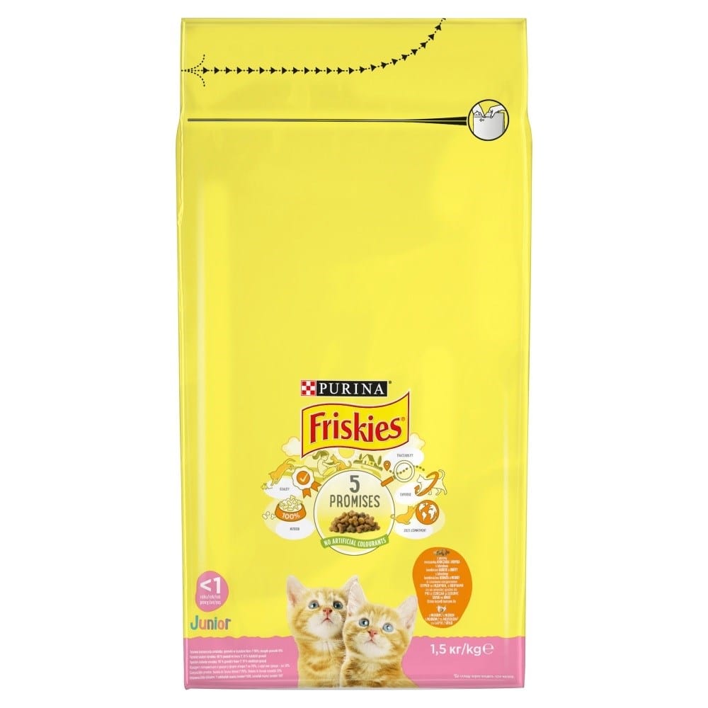 Produkt PURINA NESTLE PURINA Friskies Junior kurczak z warzywami i mlekiem - sucha karma dla młodego kota - 1,5 kg DLZPUIKDK0104