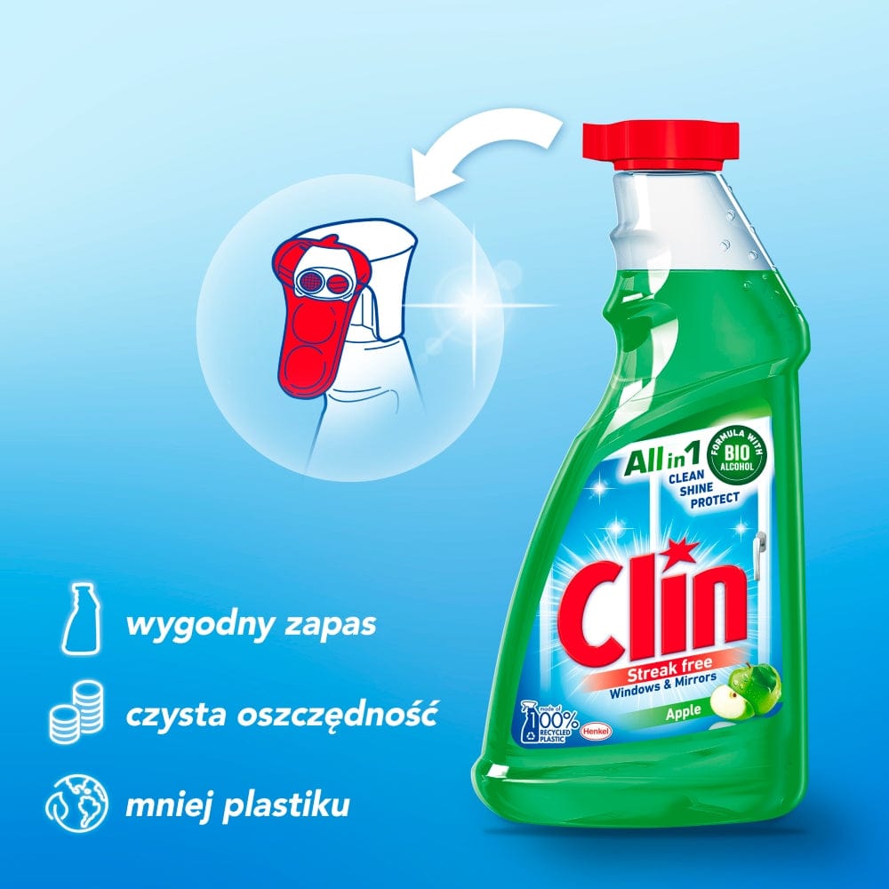 Produkt CLIN Środki do szyb Płyn do mycia szyb CLIN Jabłkowy zapas 500 ml 018949