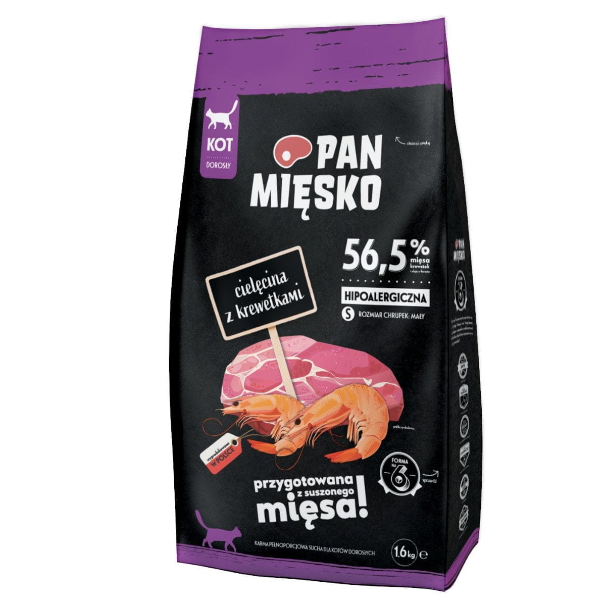 Produkt PAN MIĘSKO Sucha karma dla kota Karma sucha dla kota PAN MIĘSKO Cielęcina z krewetkami 1,6 kg S01607