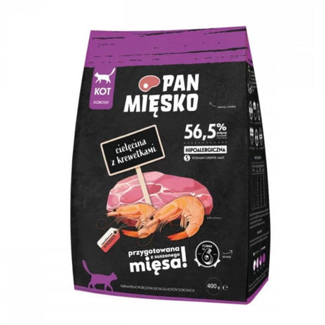 Produkt PAN MIĘSKO Sucha karma dla kota Karma sucha dla kota PAN MIĘSKO Cielęcina z krewetkami 400g S00923