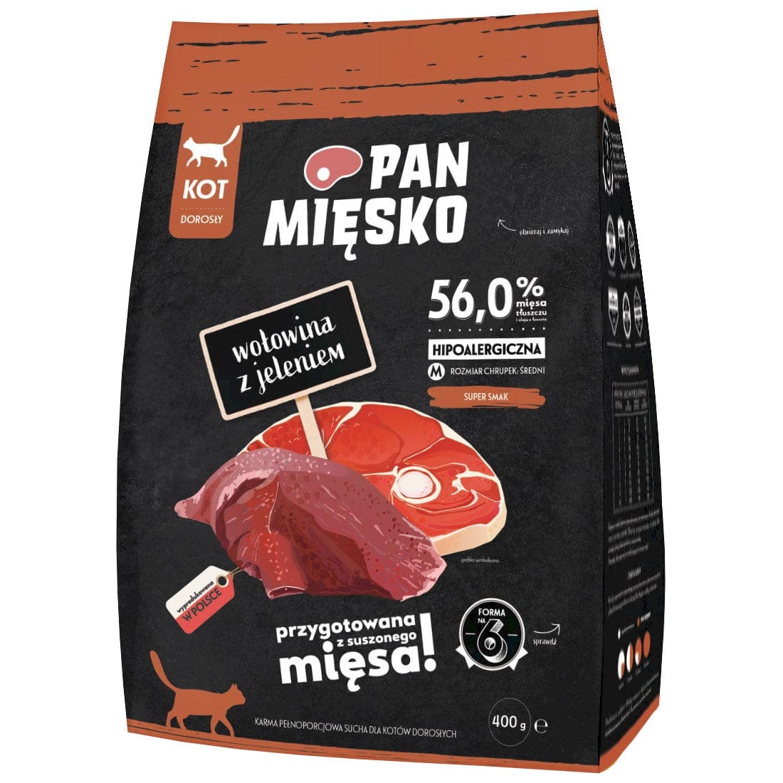 Produkt PAN MIĘSKO Sucha karma dla kota Karma sucha dla kota PAN MIĘSKO Wołowina z jeleniem M 400 g S01606