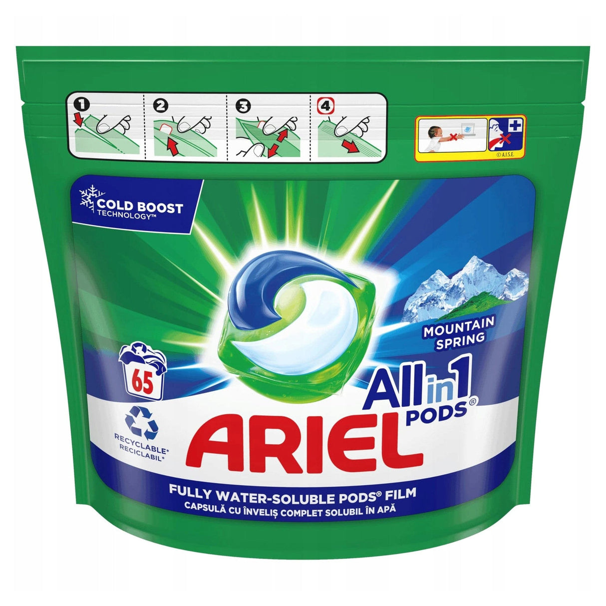 Produkt ARIEL Tabletki i kapsułki do zmywarki Kapsułki do prania ARIEL Mountain Spring Allin1 Pods 65szt 001383
