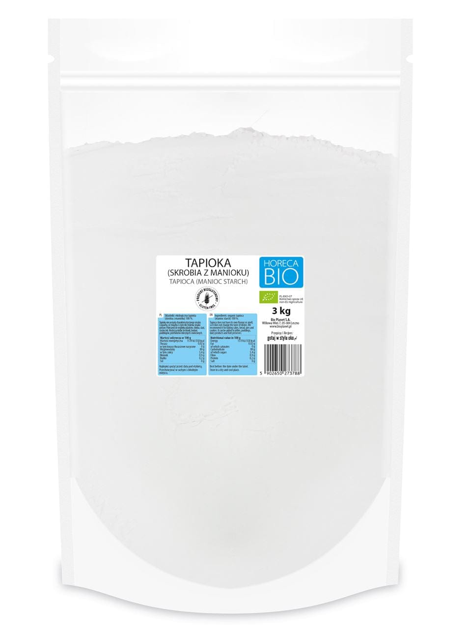 Produkt HORECA BIO - pozostałe TAPIOKA (SKROBIA Z MANIOKU) BEZGLUTENOWA BIO 3 kg - HORECA (BIO PLANET) 5902650273788