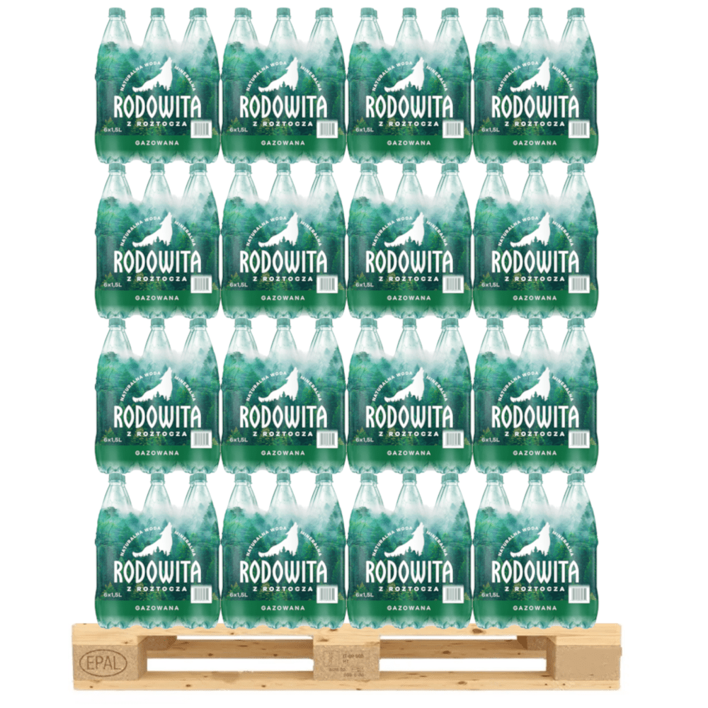 Produkt RODOWITA Woda Woda mineralna RODOWITA z Roztocza gazowana 1,5 l Paleta 456szt K_038959_456